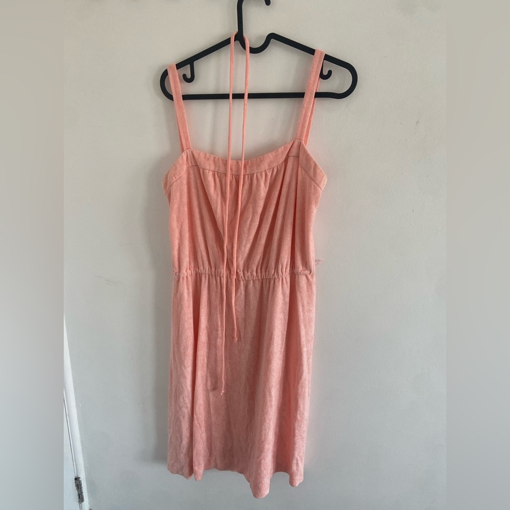 Vintage terry cloth pink dress - stretch elastic waist with original belt